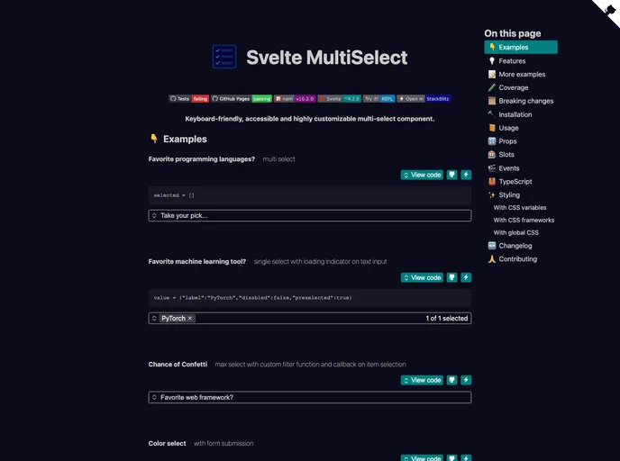 Svelte Multiselect screenshot