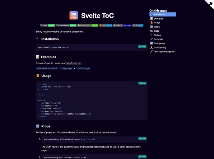 Svelte Toc screenshot