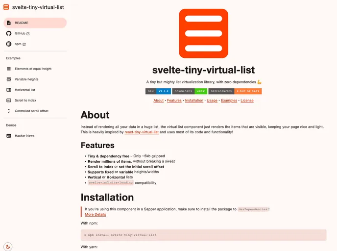 Svelte Tiny Virtual List screenshot