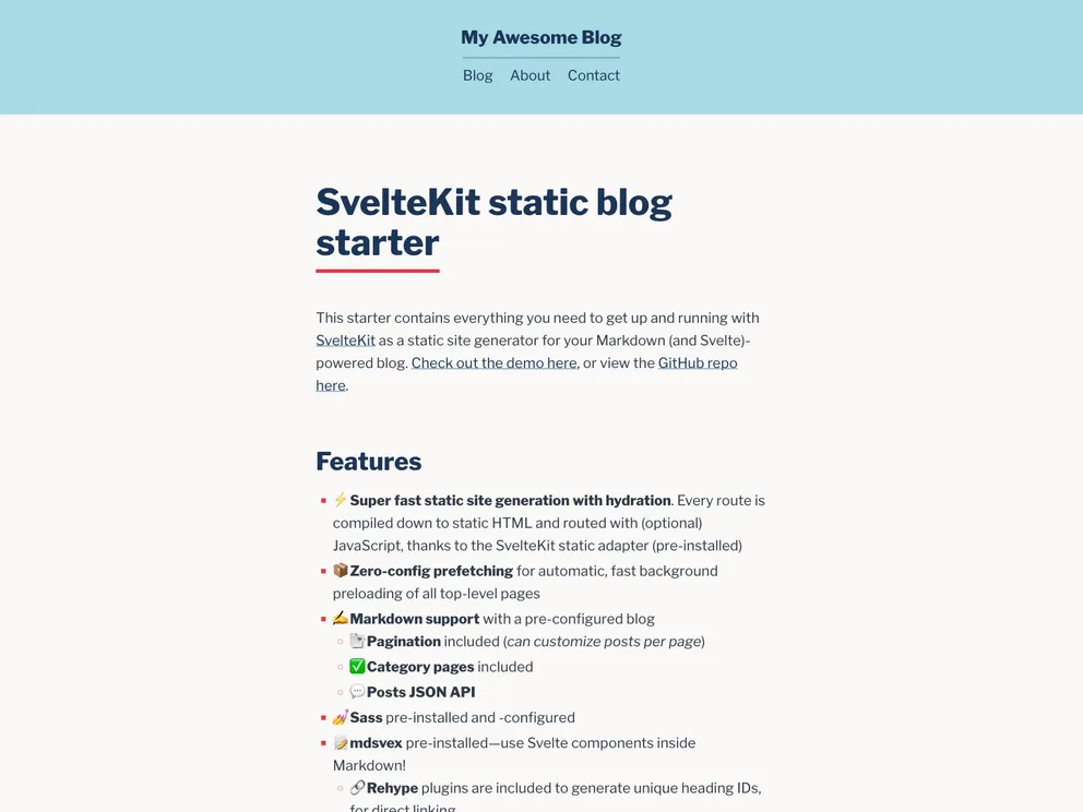 Sveltekit Blog Starter screenshot